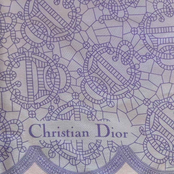 Auth. Christian Dior Pink & Lavender Silk Scarf Polka Dot & Logo Monogram Design - Picture 3 of 6